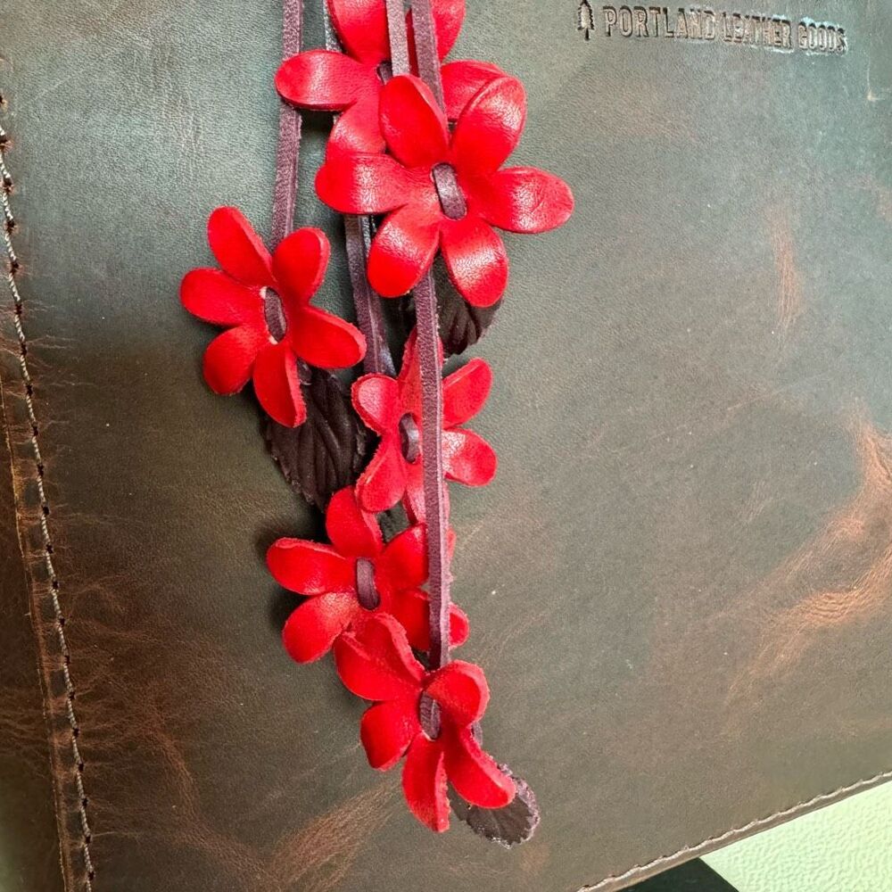 Flower Leather Bag Charm Leather Purse Red Flower Crossbody NEW - Picture 3 of 4
